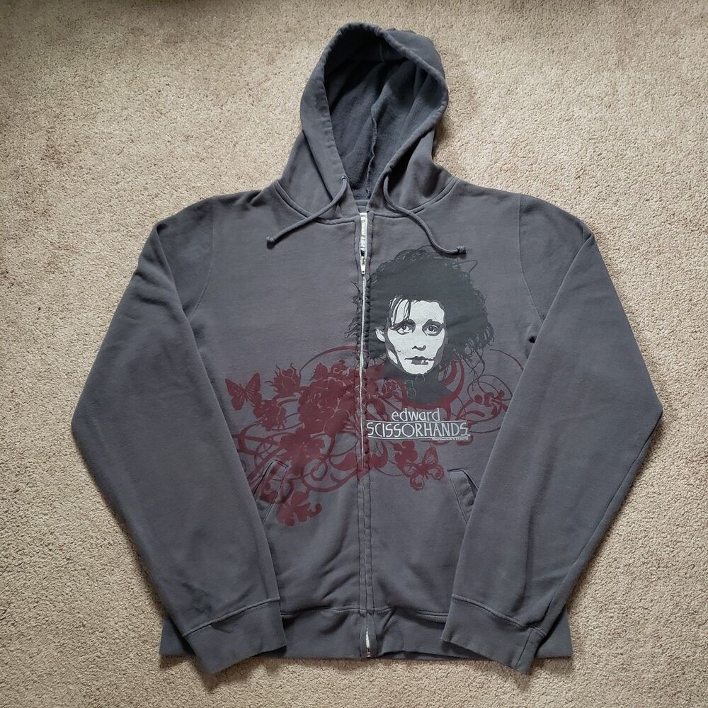 Ripple Junction Vintage Edward Scissorhands Graphic Full Zip Hoodie Grey L/XL